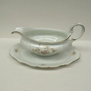 JoHann Haviland Germany MICHELE Gravy or Sauce Boat with Attached Under Plate